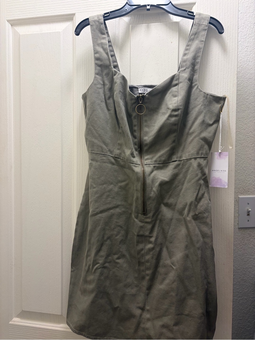 Angel Kiss Olive Green Zip-Front Women's Dress